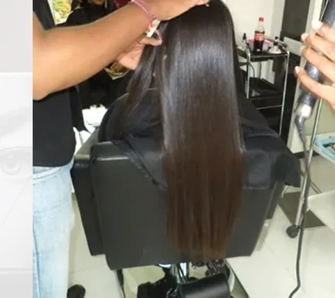 Sleek, glossy rebonded straight hair
